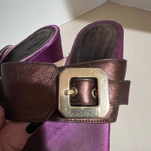 Marc by Marc Jacobs. FABULOUS! Copper leather purple satin platform clogs. - Picture 8 of 12